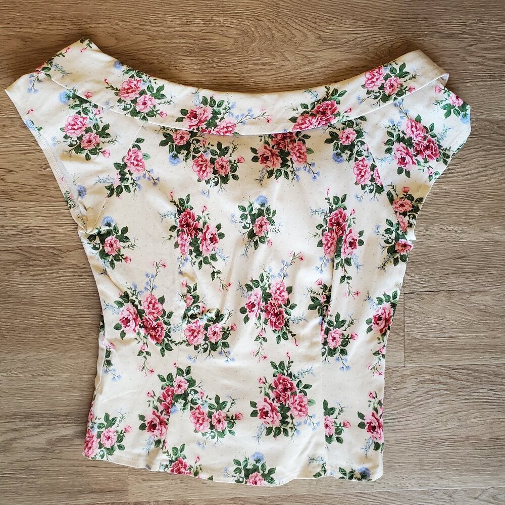 Butter Yellow 50s Bateau Neck Floral Blouse Collectif Vintage